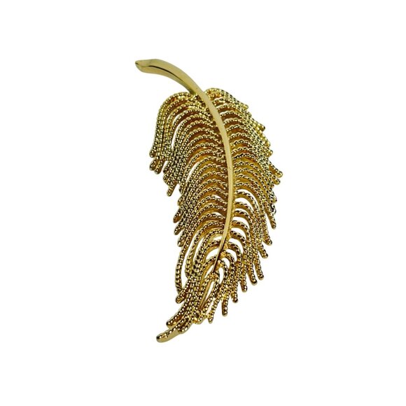 Vintage Monet Gold Tone Feather Brooch (6071) - Picture 3 of 6